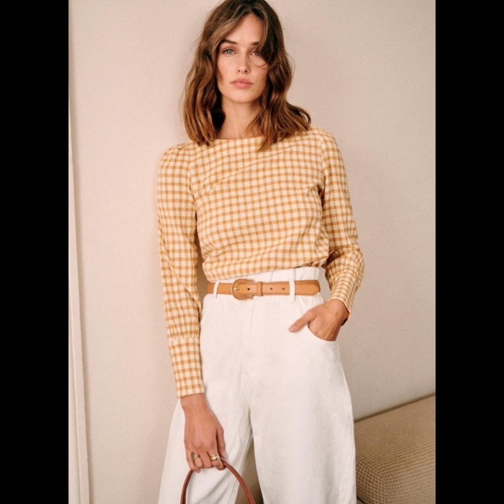Sézane Lina Blouse in Gold/Mustard Yellow and Ecru FR 40 / US 8
